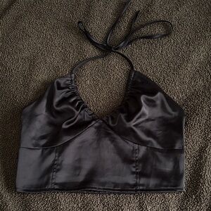 Sleek Black Satin Halter Top
